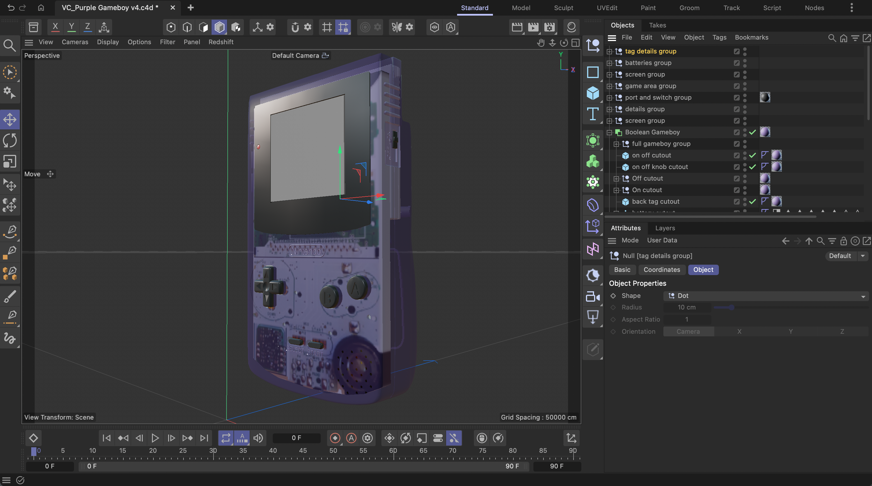 Game Boy model being created in Cinema 4D