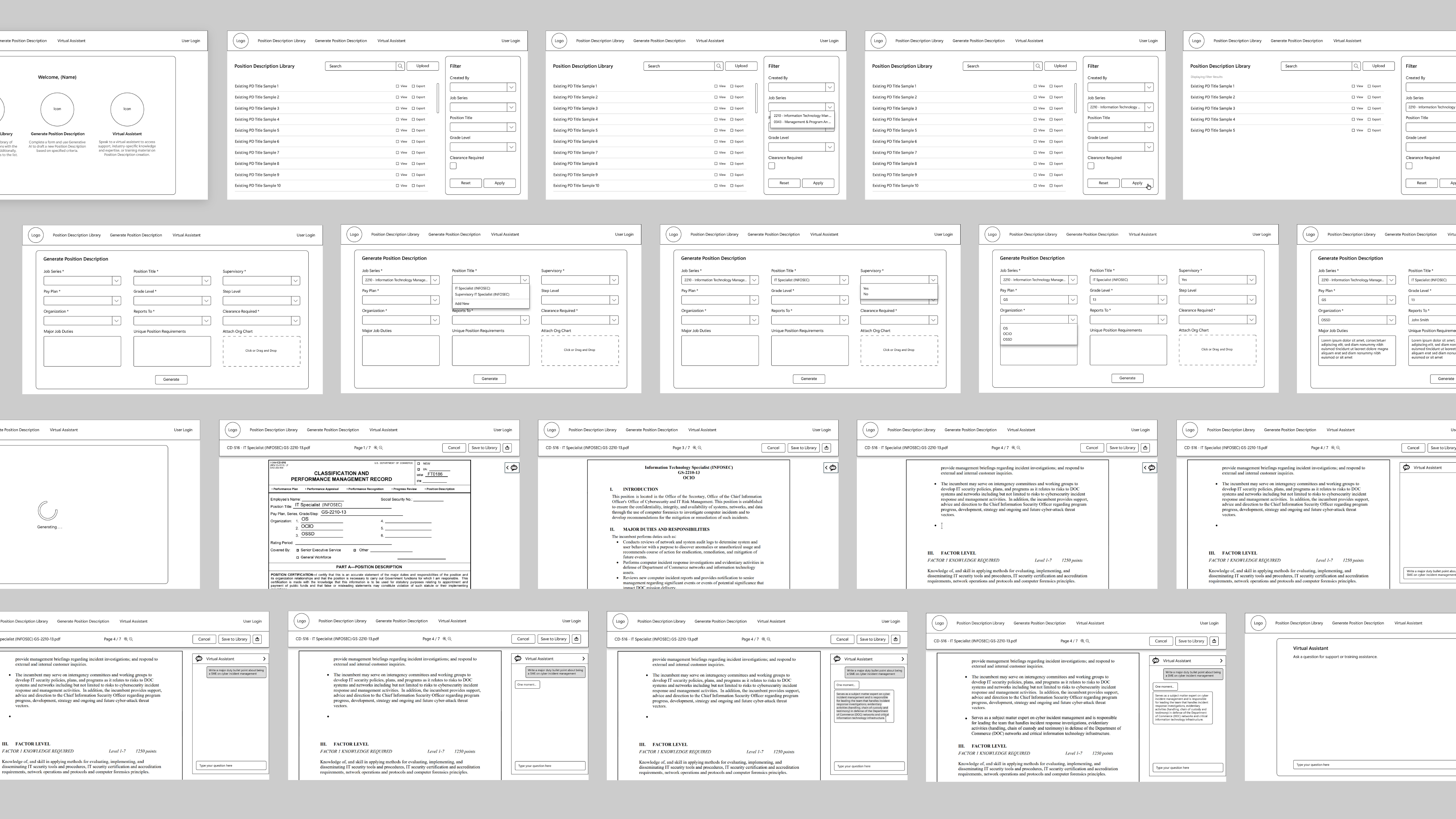 Position Description Generator early concepts and wireframes